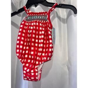 NWT Cat & Jack Red Plaid Swimsuit Baby Girl Size 18M